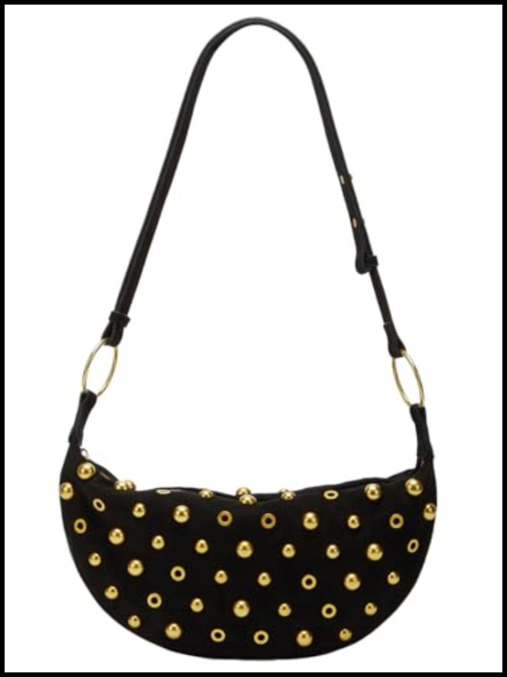 Studded Suede Shoulder Bag Adjustable Strap Hobo Purse Punk Retro Handbag